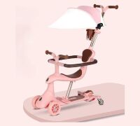 Дитячий складний самокат-трансформер 4в1 Maraton M7-10 з батьківською ручкою, дека, що світиться, рожевий