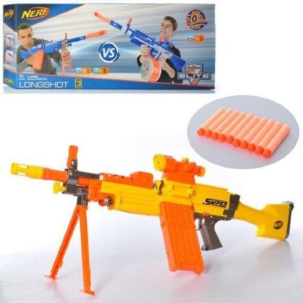 Дитячий Іграшковий автомат Бластер-кулемет NERF Saw Elite 010 на батарейках із м'якими кулями на присосках.