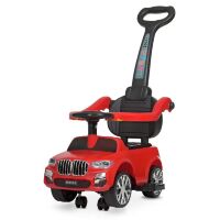 Дитяча каталка-толокар Машинка 2в1 ДЖИП M 4511-3 BMW БМВ з батьківською ручкою і бампером Музика світло Червоний