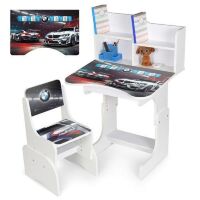 Дитяча регульована парта зі стільцем розтишка N 2071-7-1 "Машина BMW" таблиця множення, біла