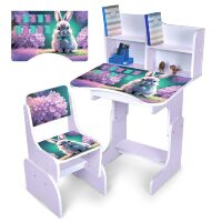 Дитяча регульована парта зі стільцем розтишка N 2071-1-6 "Зайченя" таблиця множення, лаванда