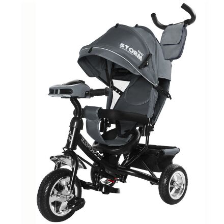 Дитячий велосипед-коляска триколісна TILLY STORM T-349/2 з фарою на кермі і російськими мелодіями / колір сірий