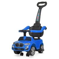 Дитяча каталка-толокар Машинка 2в1 ДЖИП M 4511-4 BMW БМВ з батьківською ручкою і бампером Музика світло / Синій