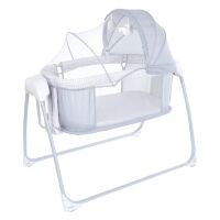Дитяче Приставне Ліжечко люлька-гойдалка з москітною сіткою 3в1 8902 з таймером та музикою / сіра