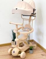 Дивовижний Самокат Трансформер Maraton X40 підсвічування деки, батьківська ручка, козирок від сонця, кремовий