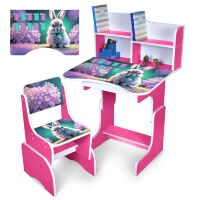 Дитяча регульована парта зі стільцем розтишка N 2071-1-8 "Зайченя" таблиця множення, малина