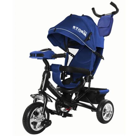 Дитячий велосипед-коляска триколісна TILLY STORM T-349/2 з фарою на кермі і російськими мелодіями / колір синій