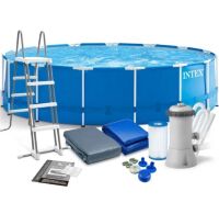 Каркасний круглий басейн Intex 28242 діаметр 457см/об'єм 16800л з фільтр-насосом сходами підстилкою тентом