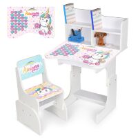 Дитяча регульована парта зі стільцем розтишка N 2071-9-1 "Єдиноріжок" українська абетка, біла