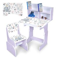Дитяча регульована парта зі стільцем розтишка N 2071-10-6 "Пташка" українська абетка, лаванда