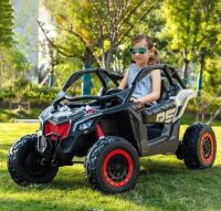 Дитячий двомісний електромобіль Баггі M 4920EBLR-RS Джип на EVA колесах зі шкіряним сидінням / чорно-червоний