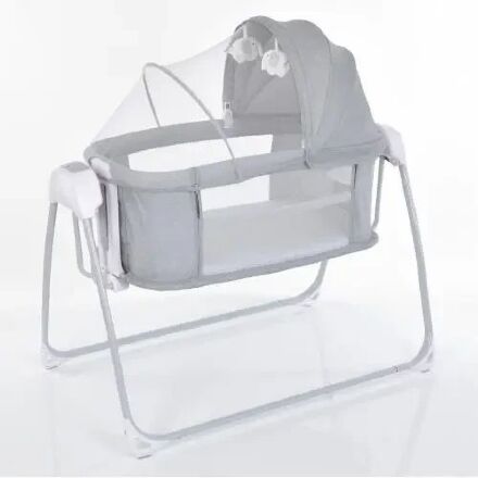 Дитяче Приставне Ліжечко люлька-гойдалка з москітною сіткою 3в1 8901 з таймером та музикою / сірий льон