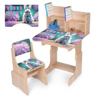 Дитяча регульована парта зі стільцем розтишка N 2071-1-3 "Зайчик" таблиця множення, дуб сонома