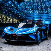 Дитячий двомісний електромобіль Машина M 5053EBLR-4 Спорткар Bugatti, шкіряне сидіння, 4 мотори, синій