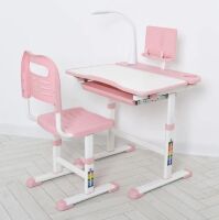 Дитяча регульована парта зі стільчиком M 4428-8-2 підставка для книги/лампа USB/колір світло-рожевий