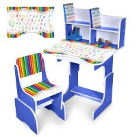 Дитяча регульована парта зі стільцем розтишка N 2071-11-4 "Олівці" українська абетка, синій