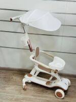 Дитячий самокат-біговел трансформер 4в1 Maraton X2 з батьківською ручкою та козирком рожевий для дівчинки