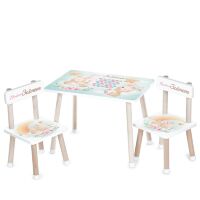 Дитячий дерев'яний столик з двома стільцями M 501-12 "Зайчик та український алфавіт"