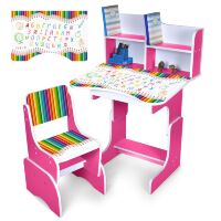 Дитяча регульована парта зі стільцем розтишка N 2071-11-8 "Олівці" українська абетка, малина