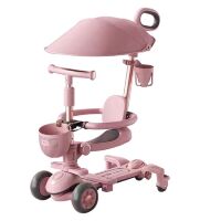 Дитячий складний самокат-трансформер 4в1 Maraton 8028 з батьківською ручкою, кошиком, рожевий