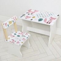 Дитячий дерев'яний столик зі стільчиком Bambi 504-119(UA) / Малюнок Лисичка/ колір білий**