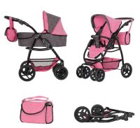 Коляска для ляльок класична 2в1 CARRELLO AVANTI 9662 PINK Лялькова з люлькою та сумкою