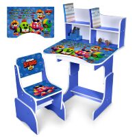 Дитяча регульована парта зі стільцем розтишка N 2071-12-4 "BRS" українська абетка, синя