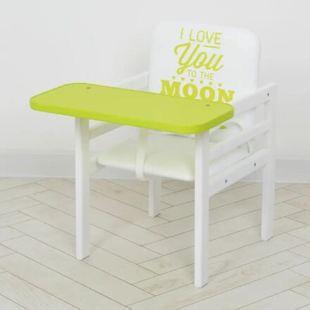 Дитячий дерев'яний Стільчик-трансформер для годування Color лайм. Столик та стільчик