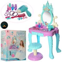 Дитячий туалетний столик-трюмо V99868-A стільчик музика звук, світло фен аксесуари блакитний**