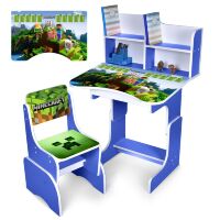 Дитяча регульована парта зі стільцем розтишка N 2071-13-4 "Minecraft Майнкрафт" таблиця множеня, синя