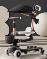 Дитячий складний самокат-трансформер 4в1 Maraton 8028 з батьківською ручкою, кошиком, чорний