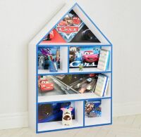 Будиночок стелаж, полиця для іграшок і книг PLK-B-2b Тачки біло-синій**