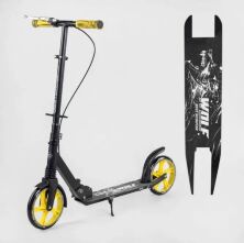 Двоколісний складаний алюмінієвий самокат Best Scooter W-10728 "WOLF" з амортизатором/ручне гальмо/жовтий