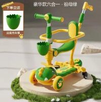 Самокат 5 в 1 Dino зелений (з батьківською ручкою та бортиком, доповн. колеса, музика, підсвічування платформи)