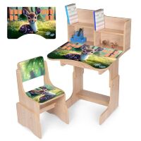 Дитяча регульована парта зі стільцем розтишка N 2071-3-3 "Оленя" таблиця множення, дуб сонома