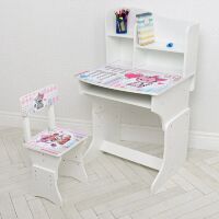 Дитяча парта регульована шкільна зі стільцем 904-104 біла Тварини**