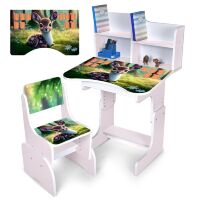 Дитяча регульована парта зі стільцем розтишка N 2071-3-7 "Оленя" таблиця множення, сакура
