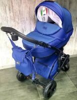 Коляска дитяча класична універсальна 2 в 1 POLO екокожа рожева біла жовта червоно-біла