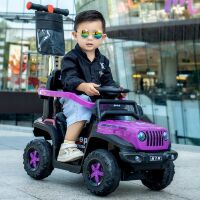 Каталка толокар з батьківською ручкою на пульті (від педалі) M 5789EBLR-9 Електромобіль Джип фіолетовий