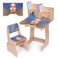 Дитяча регульована парта зі стільцем розтишка N 2071-6-3 "Українка" таблиця множення, дуб сонома