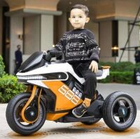 Дитячий електро-мотоцикл M 5832EL-7 Трицикл електромобіль 2 мотори, шкіряне сидіння, помаранчевий