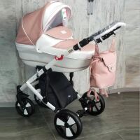 Коляска дитяча класична універсальна 2 в 1 POLO екокожа рожева біла жовта червоно-біла