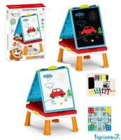 Дитячий мольберт 050-16-17-18 двостороння дошка 2 настільні ігри дошка маркер крейда губка