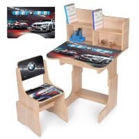 Дитяча регульована парта зі стільцем розтишка N 2071-7-3 "Машина BMW" таблиця множення, дуб сонома