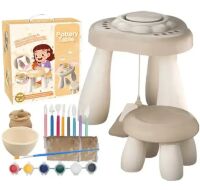 Набір для творчості 8821 автоматичне гончарне коло, глина, фарби, пензлі 2 кольори