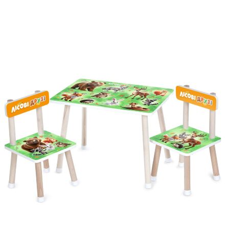 Дитячий дерев'яний столик з двома стільцями M 501-3 "Лісові друзі"