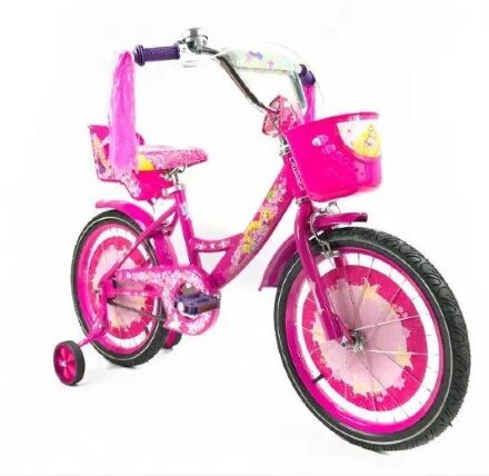Дитячий велосипед для дівчинки Azimut Girls колеса 18 дюймів із переднім кошиком/сидінням для ляльки/рожевий