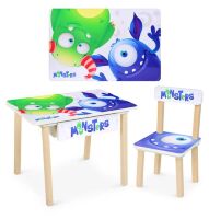 Дитячий дерев'яний столик зі стільчиком і ящиком Bambi 803-4 Монстри**