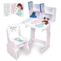 Дитяча регульована парта зі стільцем розтишка N 2071-8-7 "Дівчинка" таблиця множення, сакура