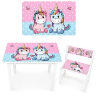 Дитячий стіл дерев'яний зі стільчиком Bambi BSM1-20 білий Єдиноріг**